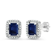 Gem Stone King 2.90 Ct Octagon Blue Sapphire 925 Sterling Silver Earrings
