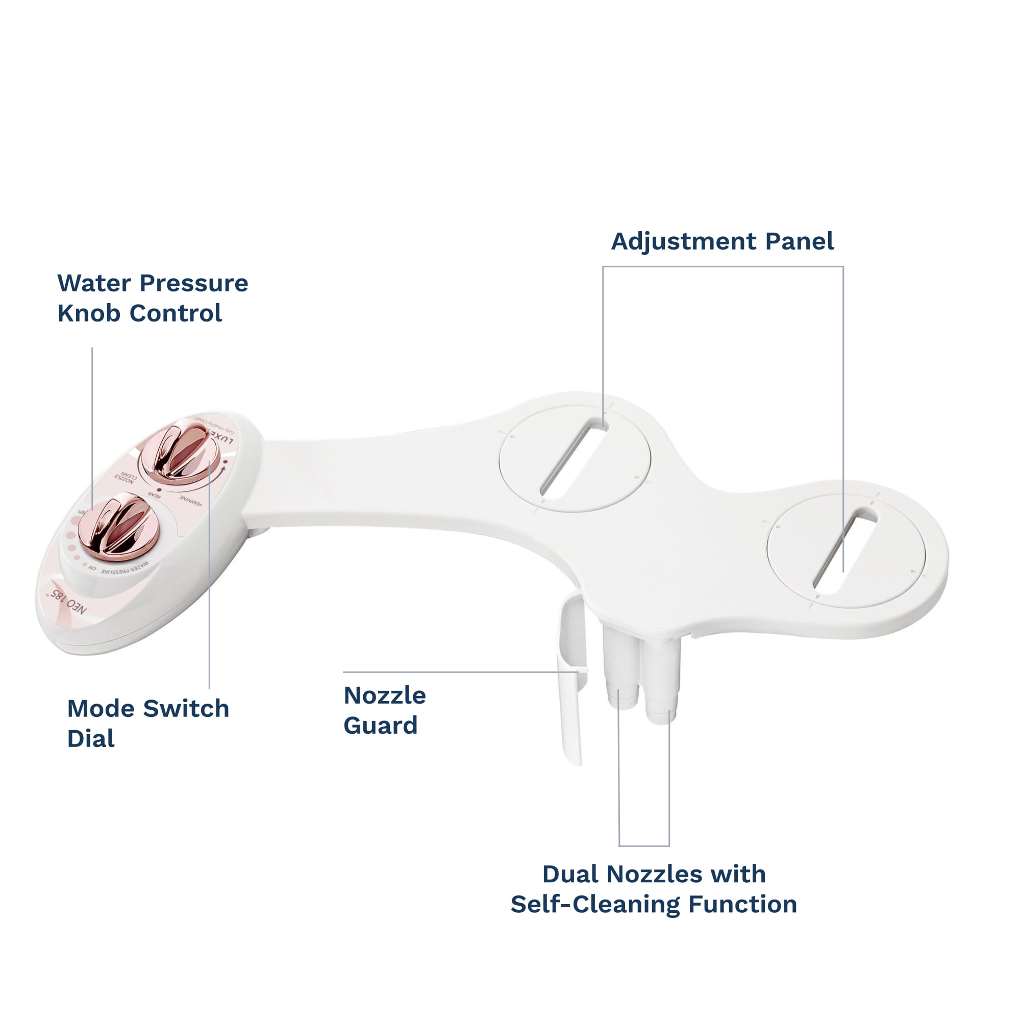 LUXE Bidet NEO 185 Self Cleaning Nozzle Fresh Water Non-Electric Bidet Toilet Attachment (Rose Gold)