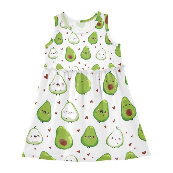Girls Dress Cute Avocado Sleeveless Dress for Girls Hem A-Line Casual Sundress