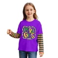 thumbnail image 3 of KKBOTIVE Kids Mardi Gras Outfit Casual Striped Long Sleeve Shirt Round Neck Tops for Boys Girls Daily Festive Tees Pullover, Dark Purple Size: 2-3 Years, 3 of 6
