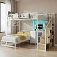 thumbnail image 2 of Advwin Full Over Twin Bunk Bed with Desk, Stairs, LED Light & Charging Station, L-Shaped Metal Loft Bed with Storage Shelves & Drawers, 2 of 11
