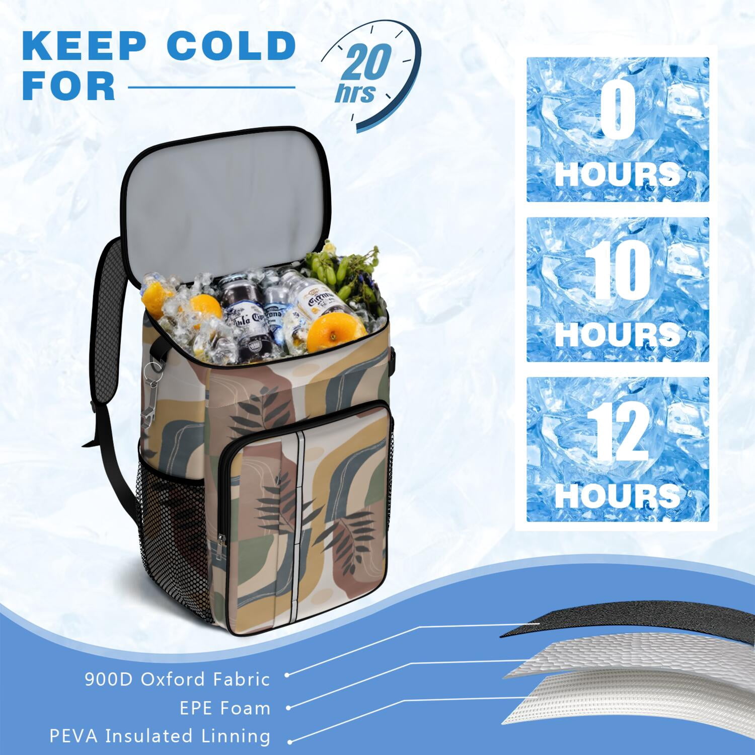 Travel Cooler Bag - Boho Bohemian Art Camping Beer Cooler Backpack with Bottle Opener- Waterproof Insulated Picnic Backpacks - Cooler Bag for Beach