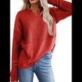 thumbnail image 2 of Camisetas Henley de Larga con Cuello en V para Mujer, Túnicas de Punto Informales, Conjuntos de Otoño con Abertura para el Pulgar. Rojo XXL, 2 of 6