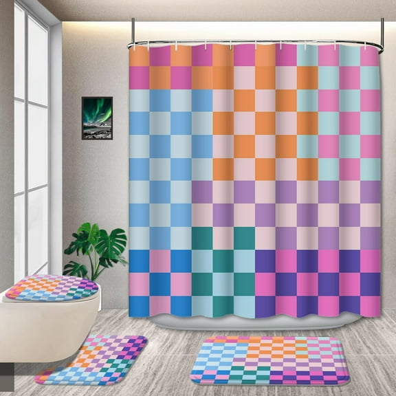 4 Pcs Kids Boys Shower Curtain Sets with Non-Slip Rugs, Cartoon Planet Cute Universe Galaxy Space Moon Kid Shower Curtain Bathroom Set Baby Cosmos for Boys Girls Kids Bath Curtain 72x72In