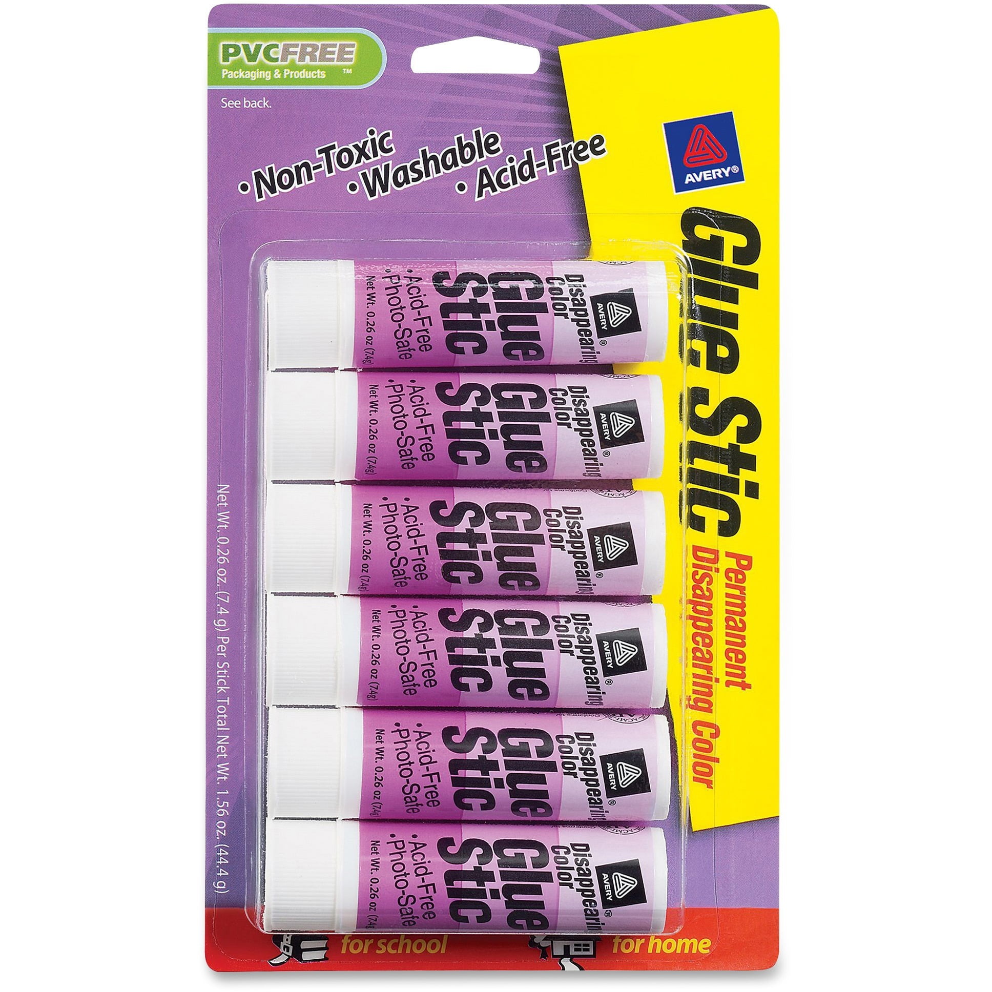 Avery Glue Stic Disappearing Purple Color, 0.26 oz., Permanent, 6PK