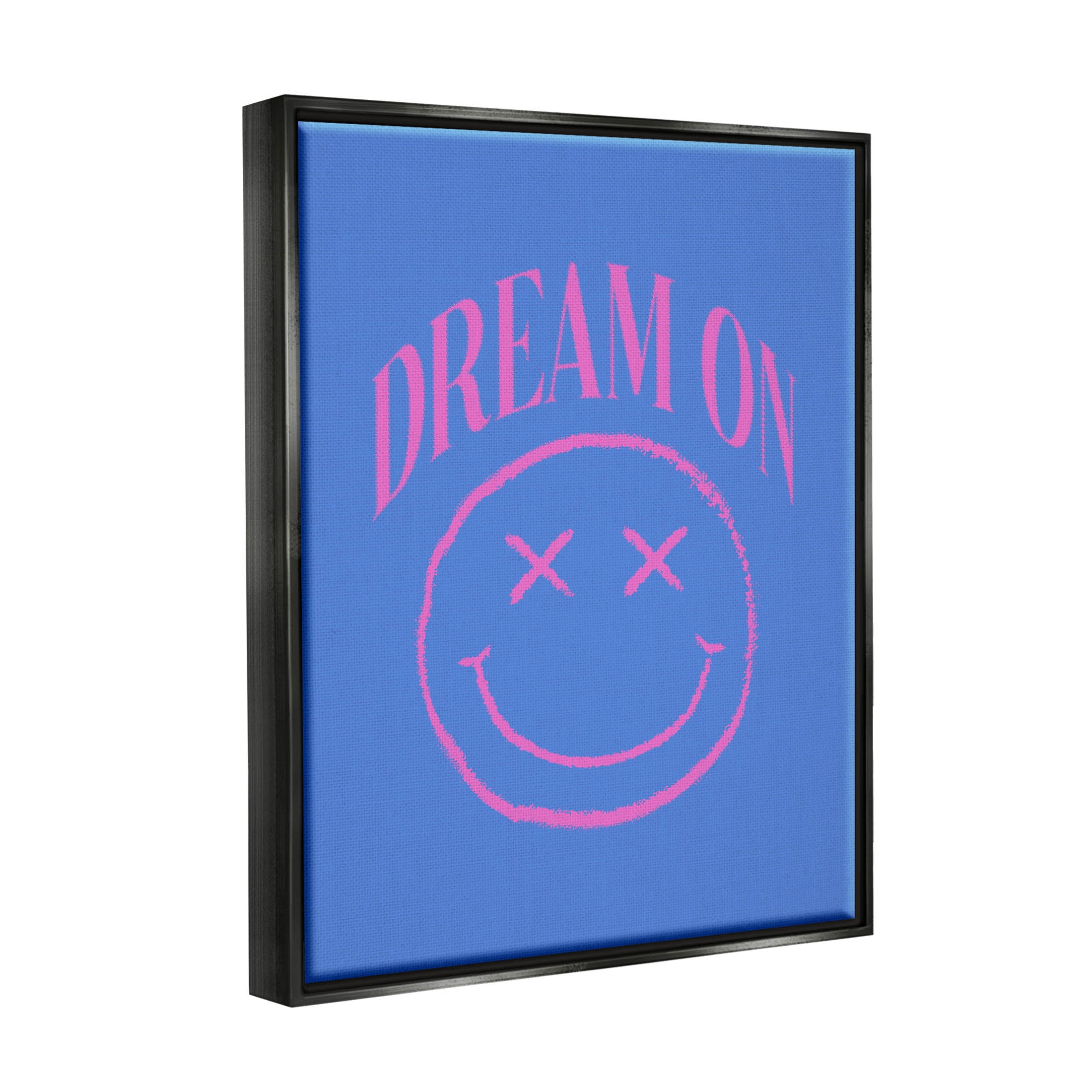 Dream On Smiley Face Phrase Typography Graphic Art Jet Black Framed Art Print Wall Art