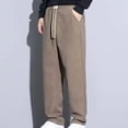 thumbnail image 2 of SSAAVKUY Men's Baggy Pants Tie Front Drawstring Waist Corduroy Pants Casual Loose Straight Leg Pants Trousers Khaki 10, 2 of 4