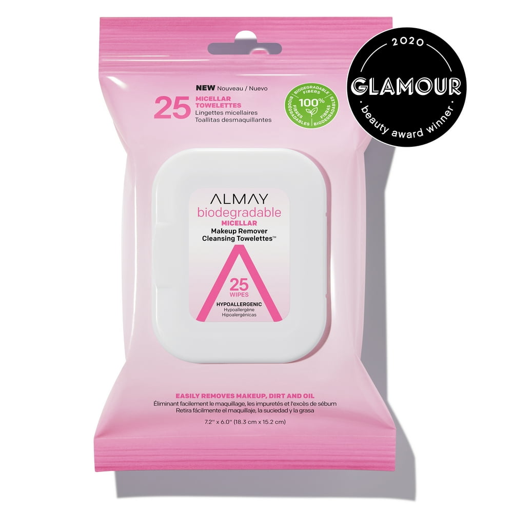 25 Count, Almay Makeup Remover Wipes, Micellar Water Biodegradable
