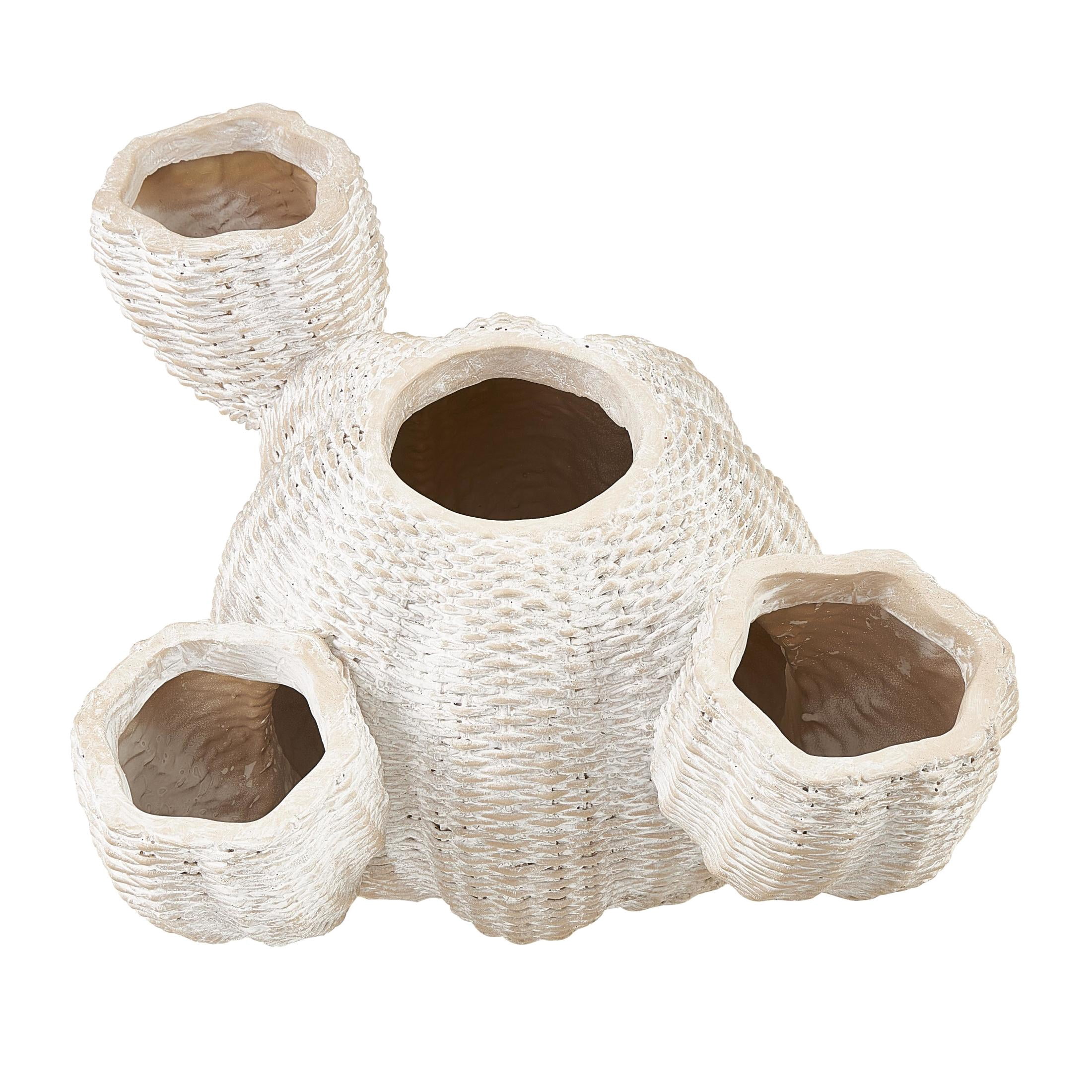 DecMode 22" x 12" Wide Textured Cream Resin Cactus Planter