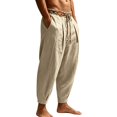 thumbnail image 5 of HOMADLES Mens Casual Linen Joggers Pants Elastic Waist Side Pocket Sports Pants Outdoor Athletic Pants Khaki Size XL, 5 of 9