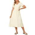 thumbnail image 2 of INSPIRE CHIC Women's Linen Dress Summer Short Sleeve V Neck Boho Sundress Casual Loose Flowy Beach Midi Dresses XL Beige, 2 of 6