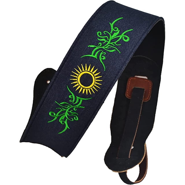 Correa para guitarra Strap o Tahali para guitarra acústica, bajo eléctrico, guitarra eléctrica Kidam Elegance XL Sol verde/amarillo