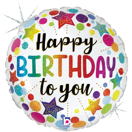 18 inch Birthday Stars And Dots Betallic Foil Mylar Balloon - Party Supplies Decorations