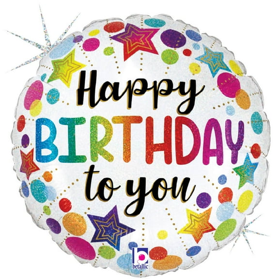 18 inch Birthday Stars And Dots Betallic Foil Mylar Balloon - Party Supplies Decorations