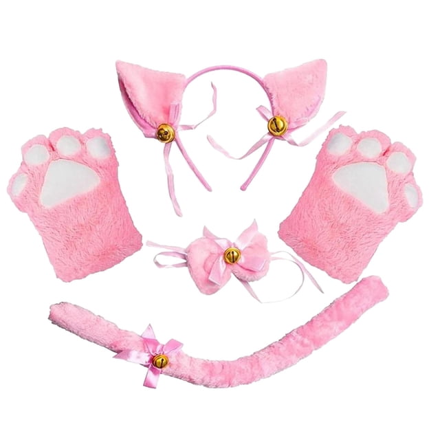 Disfraz de gato, gorro de cosplay, guantes de , cola para disfraces de Rosado Zulema Traje de juego de cosplay