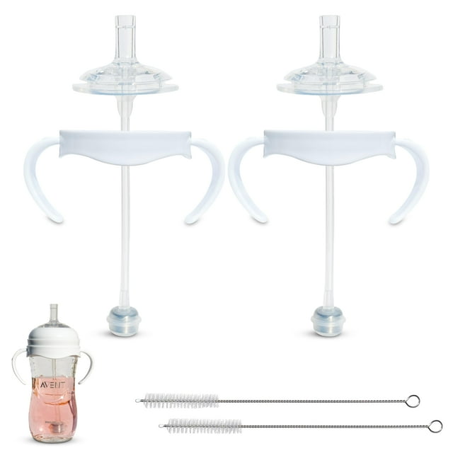 Kit de conversión de vaso con pajita para biberón natural Philips Avent, 2 unidades | Tetinas superiores de pajita de silicona suave, bola de pajita ponderada en cualquier ángulo, asas de botella y ce