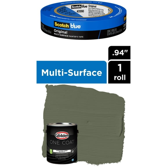 Glidden One Coat, Interior Paint   Primer, All About Olive, Flat Finish, 1 Gallon with ScotchBlue Painter's Tape Original Multi-Use, .94in x 60yd(24mm x 54,8m Bundle