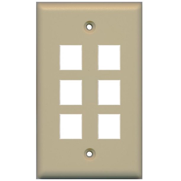 RiteAV Blank Wall Plate for Keystone Jacks Ivory 1 Gang 6 Port