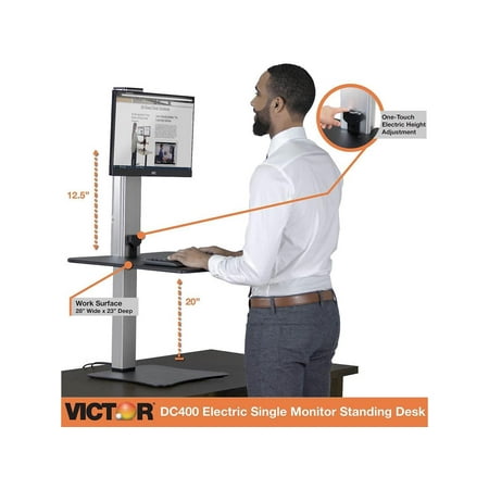 Victor - High Rise Electric Height Adjustable Standing Desk Workstation - Black, Aluminum