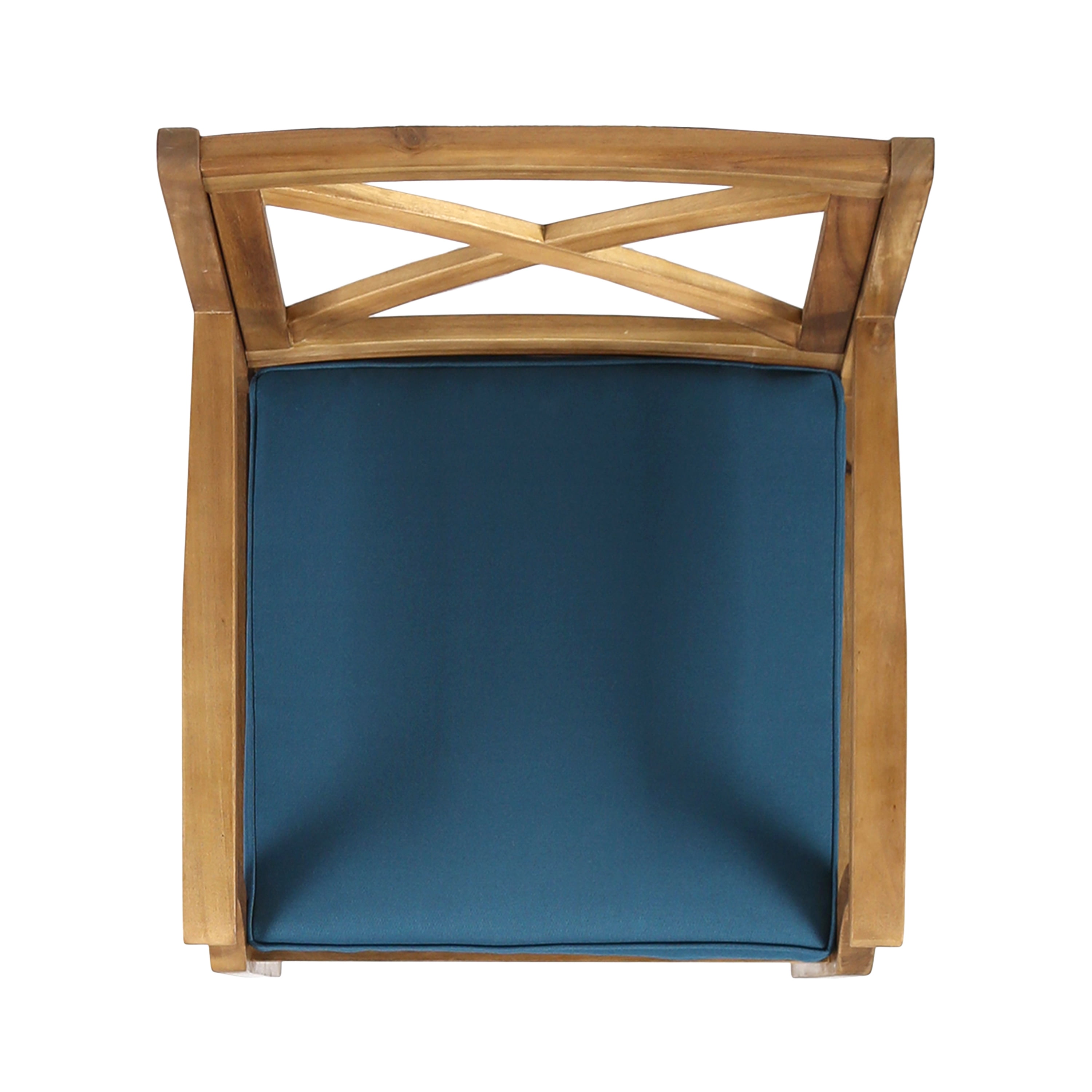 Outdoor Dining Chair Set of 2 with Acacia Wood and Blue Cushions, Patio Chairs and Garden Seating for Backyard Poolside, Teak and Blue