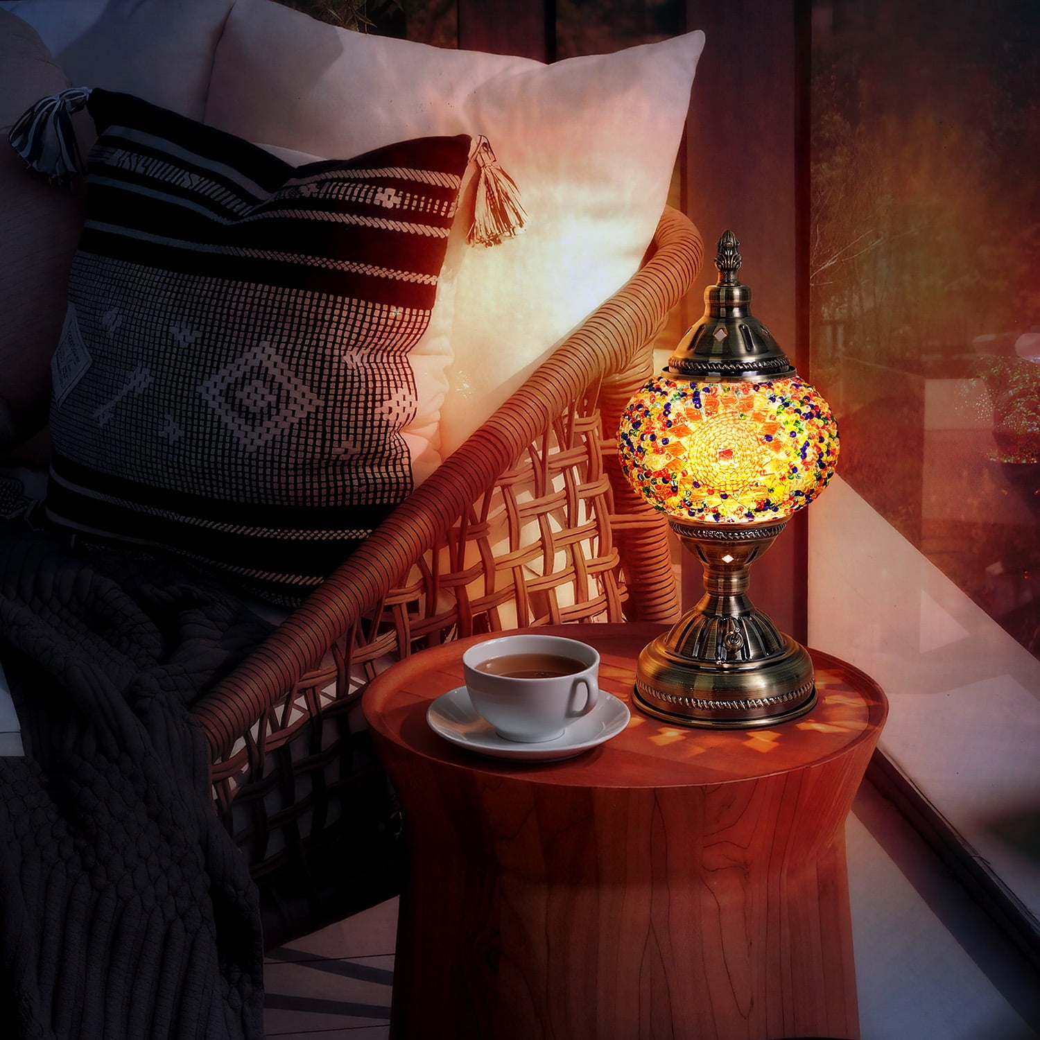 Turkish-Moroccan Mosaic Table Lamp - Bohemian Stained Glass Nightlight with Intricate Patterns, Ideal for Bedroom,Living Room, Office Decor,Holiday Gift, Decorative Light,Vibrant Lamp Design
