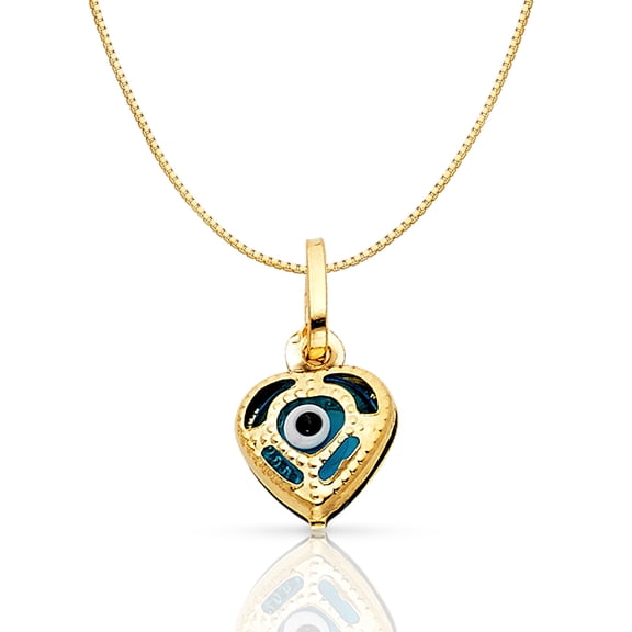 Ioka-14K Yellow Gold Evil Eye Heart Charm Pendant with 0.6mm Box Chain Necklace - 18"