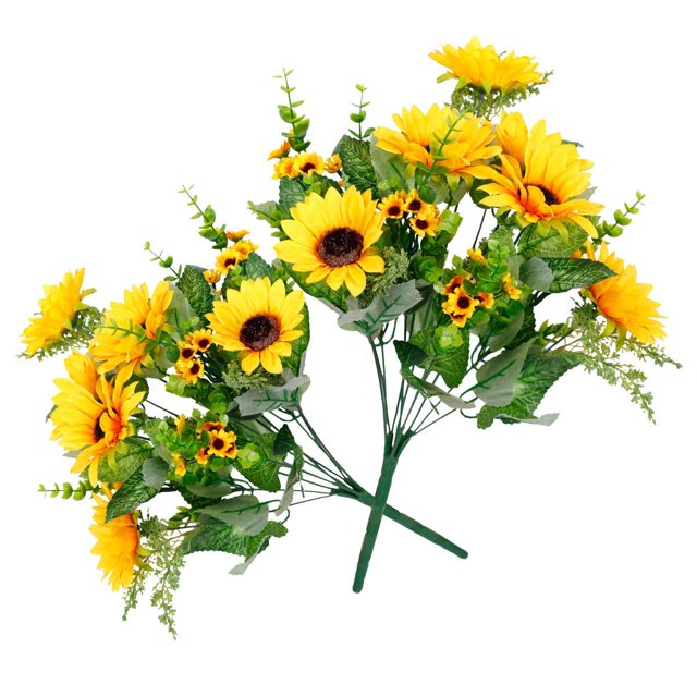 Tifuly - 2 ramos de flores artificiales de girasoles de tallo largo, flores de otoño, girasoles de seda falsos realistas con tallos para centros de mesa de boda, oficina, hogar, Tifuly NA