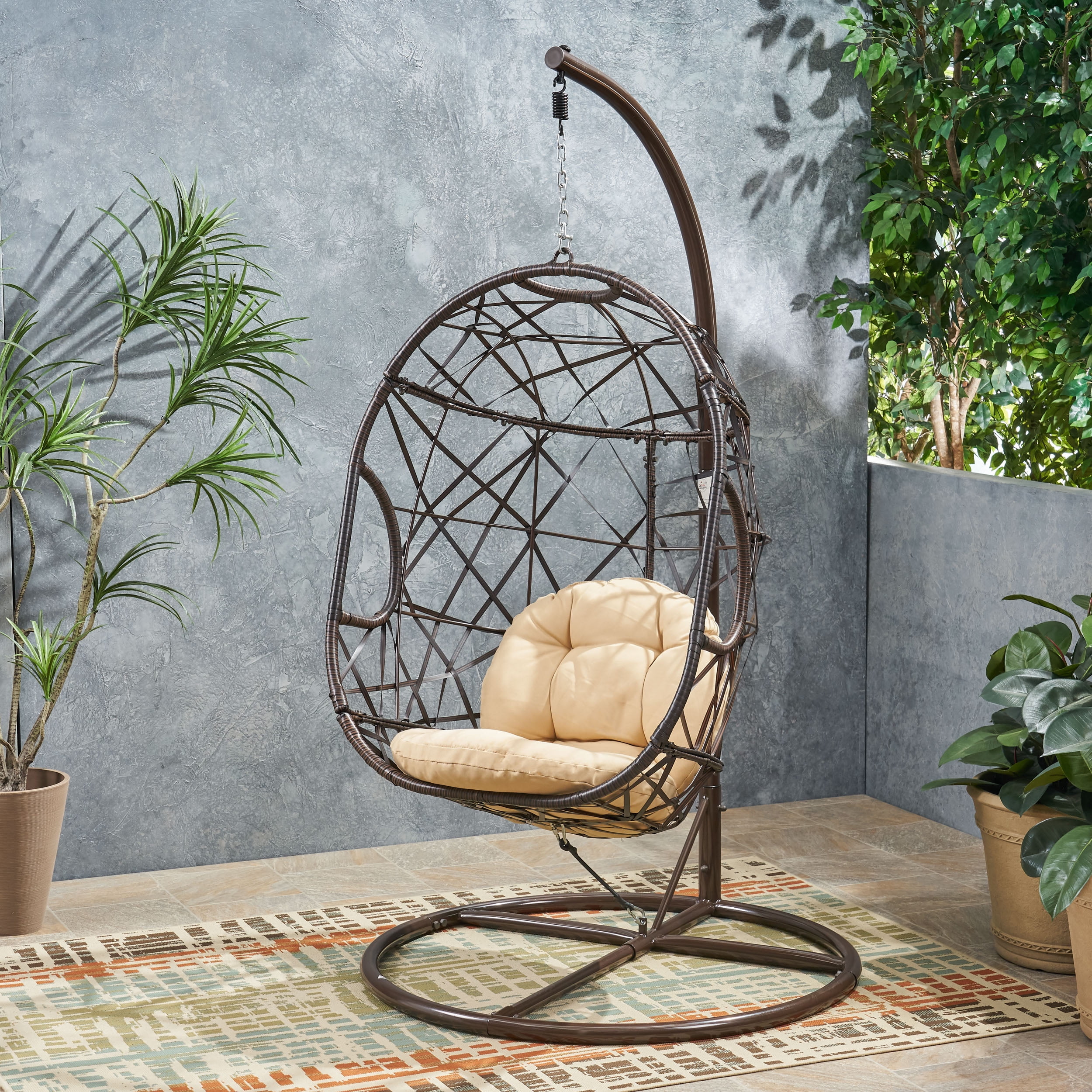 Trevyn Indoor Outdoor Hanging Egg Wicker Chair Stand Not