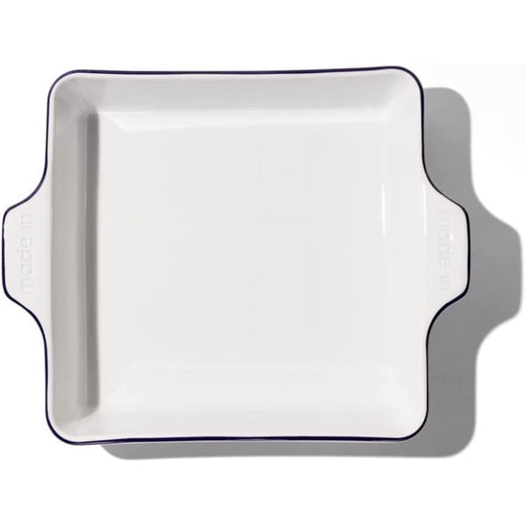 Made In Cookware - Square Baking Dish - Navy Rim - Hand Crafted Porcelain - Professional Bakeware - Made in France