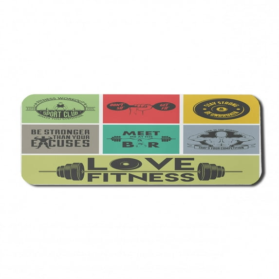 Fitness Computer Mouse Pad, Various Words in Colorful Frames Get Fit Active Healthy Lifestyle, Rectangle Non-Slip Rubber Mousepad Large, 31" x 12" Gaming Size, Multicolor, by Ambesonne