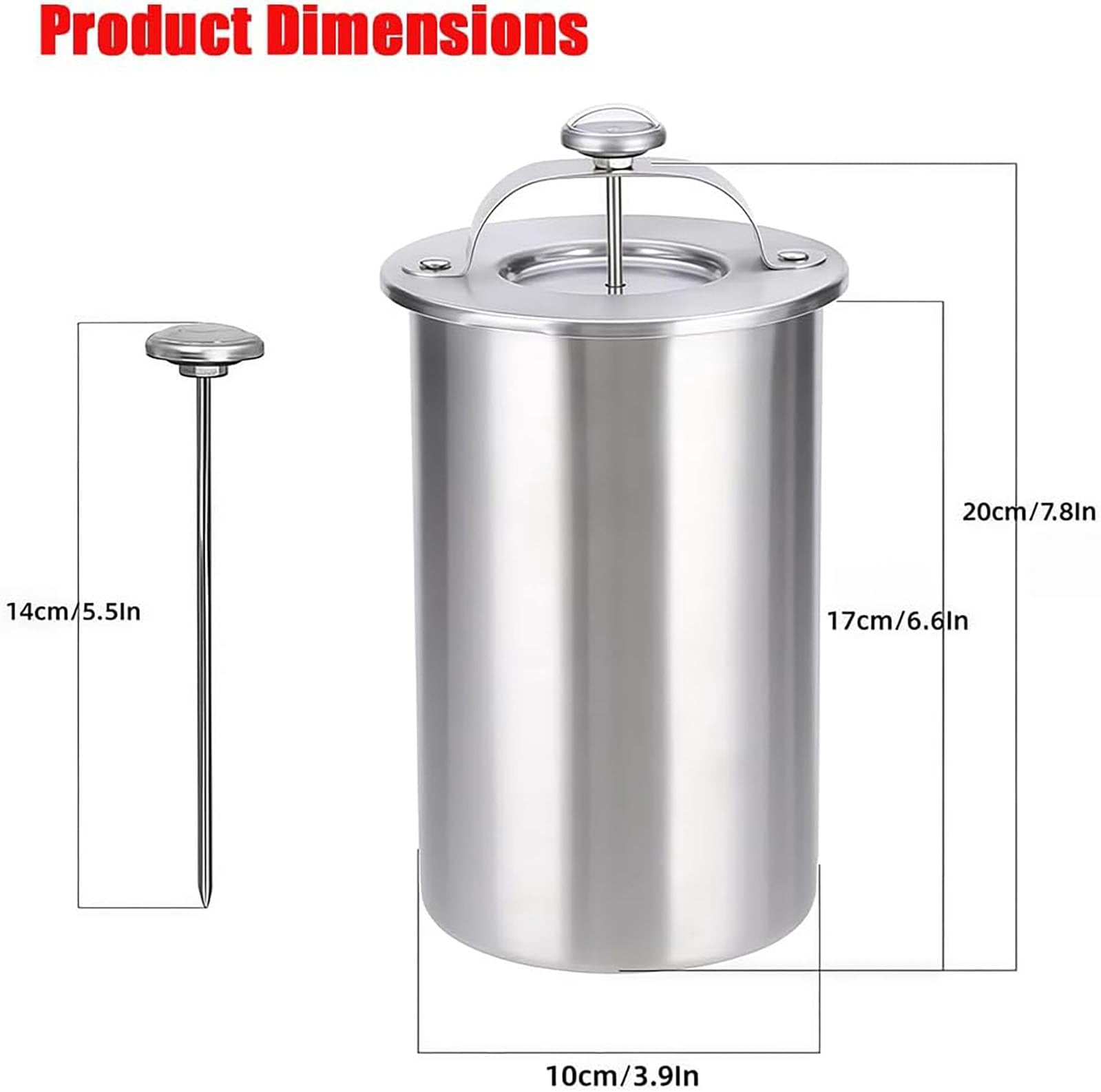 Stainless Steel Deli Meat Press with Thermometer & Spring Mechanism,Meat Press Mold for Deli,Presss for Healthy Home Cooking.