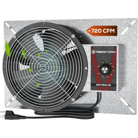 Abestorm 720CFM High Air Flow Crawlspace Ventilation Fan, IP55 Rated 10" Vent Fan with Humidistat Freeze Protection Thermostat for Crawl Space, Basement, Garage, Attic with Isolation Mesh