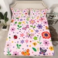 thumbnail image 2 of Feelyou Cartoon Butterfly Animal Queen Sheet Sets, Girly Pink Floral Flower Flat Sheet, Teens Kids Boys Girls Queen Fitted Sheet, Luxury Bedroom Decor, 4 Pieces, 2 of 7