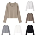 thumbnail image 1 of Camisas holgadas,Blusa de manga larga con cuello en V para mujer, camisa informal holgada, mezcla de poliéster y elastano, para uso diario, sopatenor, 1 of 7