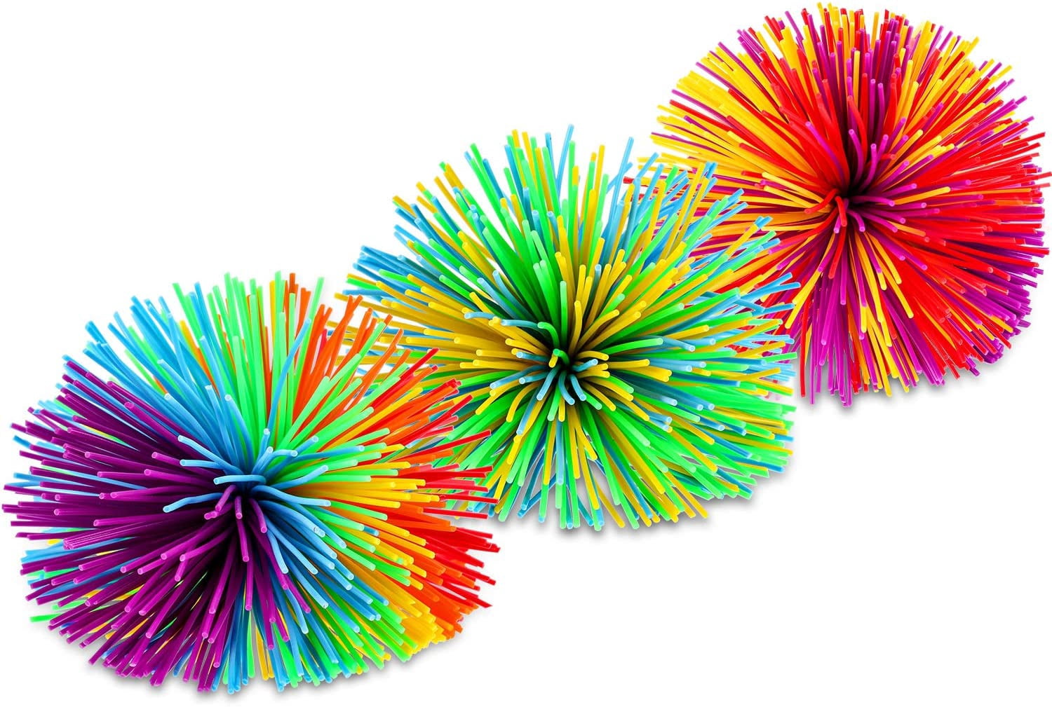 12 Pieces Stringy Balls Sensory Stringy Ball End of Year Gifts Soft Rainbow Pom Bouncy Stress Bags Basket Stuffers Fillers Party Favors Birthday Gifts, Multicolor (2.75 Inch)