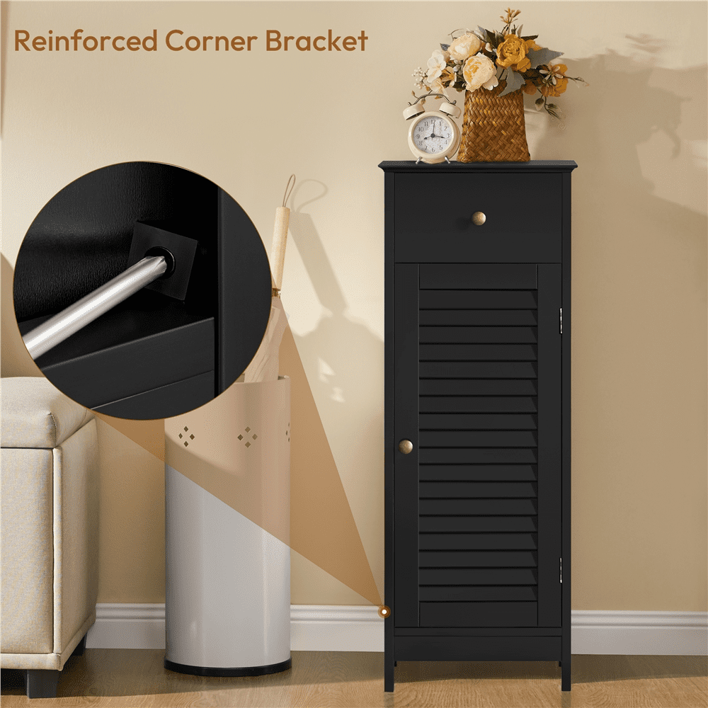 Alden Design 34.5″ H Narrow Bathroom Storage Cabinet with Drawer, Black