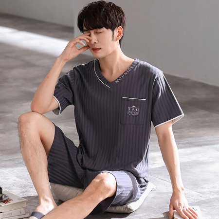 

PIKADINGNIS Men Comfortable Pajamas Set 3XL 4XL Short Sleeve Casual Home Wear Spring Summer Cotton Boy Pajama Sets Leisure Sleepwear Set