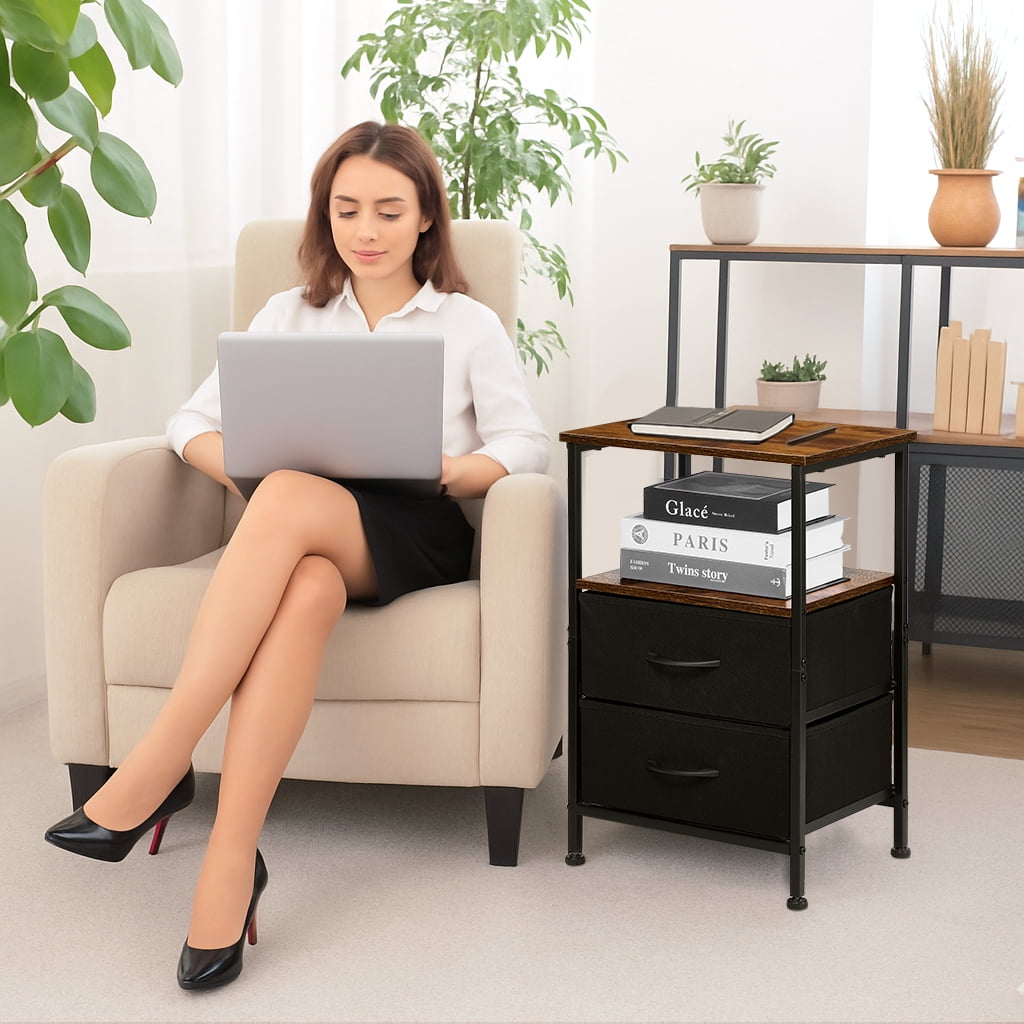 Coliware File Cabinet, Modern Wood Filing Organizer Table with Drawer, Desk Cabinet Fits A4 Letter Size, Home Office Furniture for Under Desk Storage, Rustic Brown Printer Stand Table