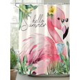 thumbnail image 2 of Pink Tropical Flamingos Shower Curtain, Hello Summer Palm Leaf Bathroom Decor Curtains Set with Hooks, Green Waterproof Fabric Home Accessories， Stall 36 X 72 Inch, 2 of 6