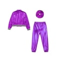 thumbnail image 6 of Raenseen Kids Girls Stage Performance Workout Outfits Patchwork Style Zipper Closure Striped Edge Purple 16, 6 of 9