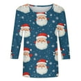thumbnail image 4 of Fiaer Women T Shirts 3/4 Sleeve Christmas Plus Size Tshirts Crew Neck Snowflakes Santa Snowman Tree Funny Graphic Trendy Xmas Tops Dark Blue XL, 4 of 5