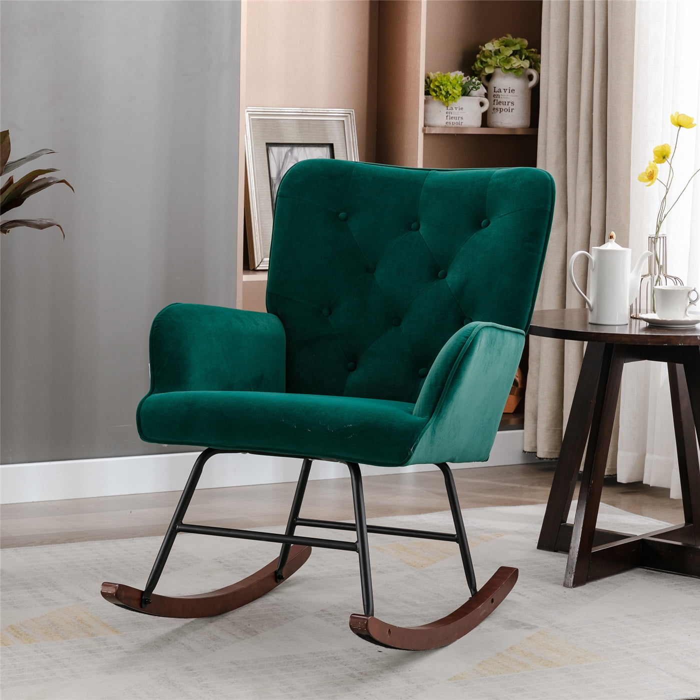 Rocking Chair, Modern Velvet Tufted Upholstered Accent Rocking Chair ...