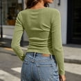 thumbnail image 6 of Asxite Women Plus Size Fall Winter Tops Round Neck Long Sleeve Solid Pile Collar Waist Ruched Ribbed Shirts, 6 of 7