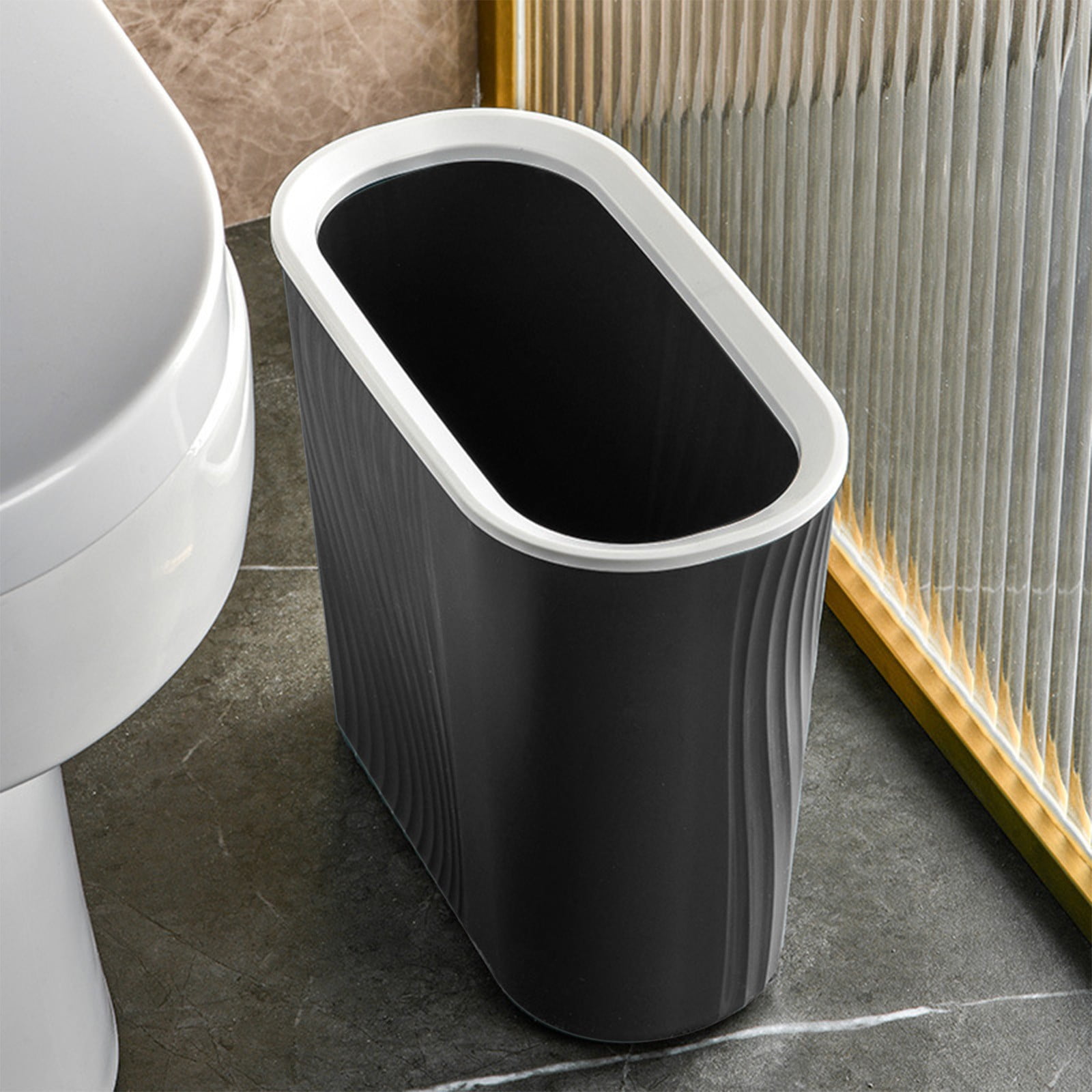 Cagogo Wastebasket, Plastic Trash Can, Striped Seamless Design for Home Kitchen Bathroom, Blue Gray White Small Garbage Bin for Office Garage Dorm
