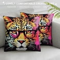 thumbnail image 3 of JEUXUS  Animal Throw Pillow Cushion Cover, Watercolor Style Portrait of Leopard Glasses Splashing Paint Art, Decorative Square Accent Pillow Case,  Orange Brown Pink, 3 of 5