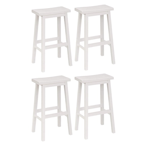 PJ Wood Classic 29'' Saddle Seat Kitchen Bar Counter Stool, White (4 Pack)