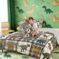 thumbnail image 4 of Manfei Vintage Dino Animals King Size Comforter Sets,Retro Plaid Comforters King Size,Yellow Gray,Light Gray Reversible,3 Pieces,1 Comforter and 2 Pillowcases, 4 of 7