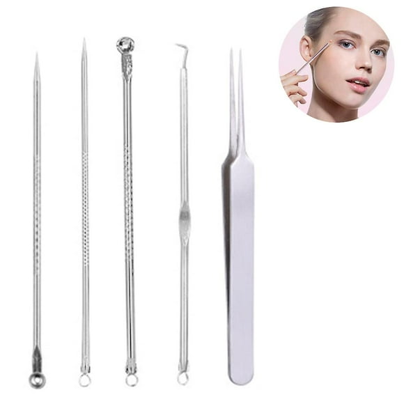 5-piece Set Blackheads Blemish Removing, Acne Whitehead Removal Kit, Pimple Extractor Tool, With Tweezers, For Face Forehead Nose