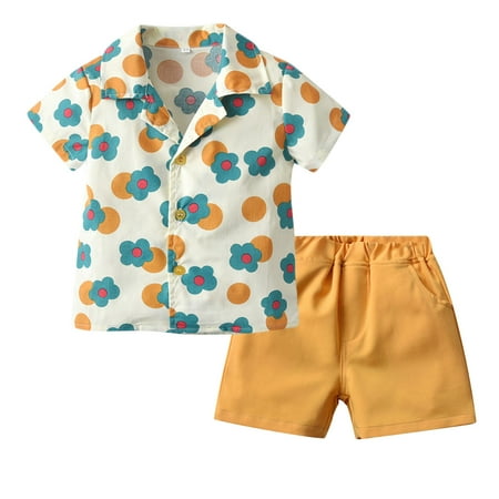 

BSDHBS Matching Kids Outfits Toddler Kids Baby Boy Floral Short Sleeve Button Down Shirt Casual Shorts Pants Set Summer Outfits Clothes
