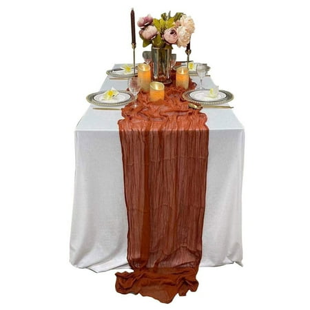 

ZENTREE Crumpled Gauze Wedding Table Runner Cheesecloth Table Cloth Table Runner